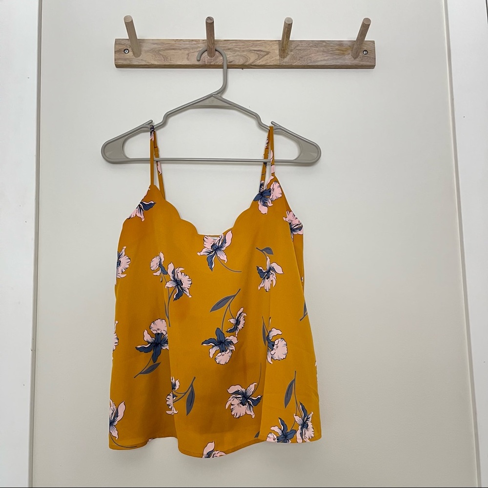 SOLD! Collective Concepts Mustard Yellow Flowy Floral Cami Blouse - Size XS